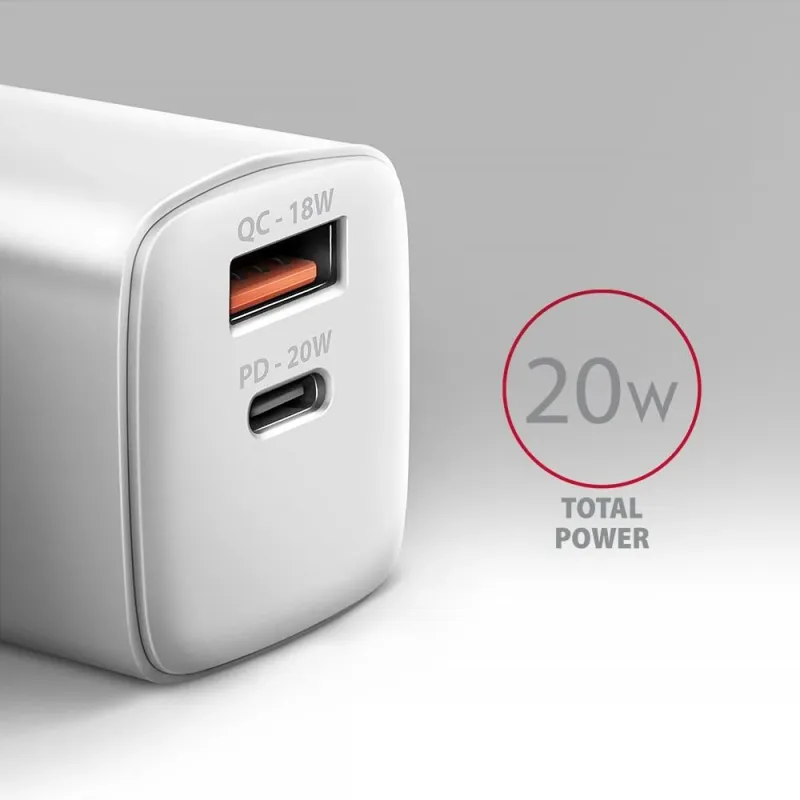 Mobile charger wall usb 20w-2port white acu-pq20w axagon