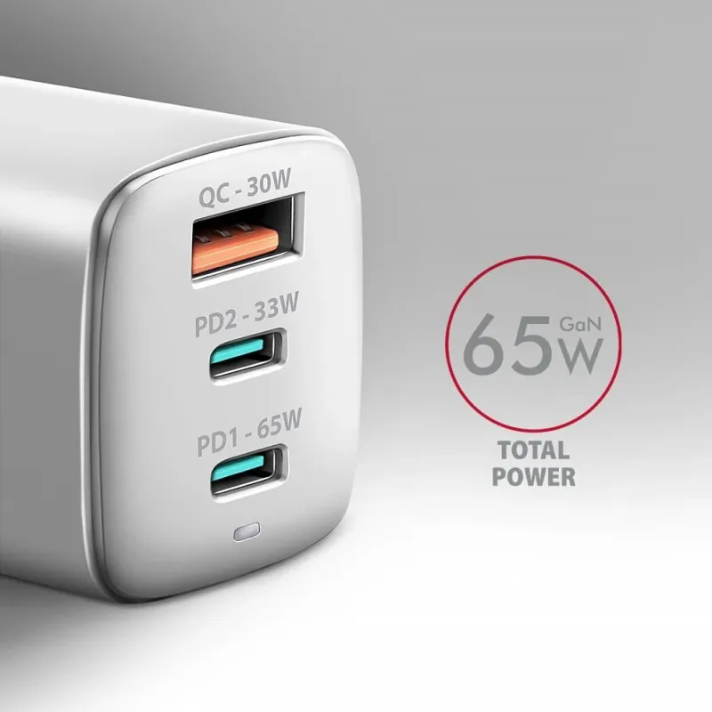 Mobile charger wall usb 65w-gan 3port acu-dpq65w axagon