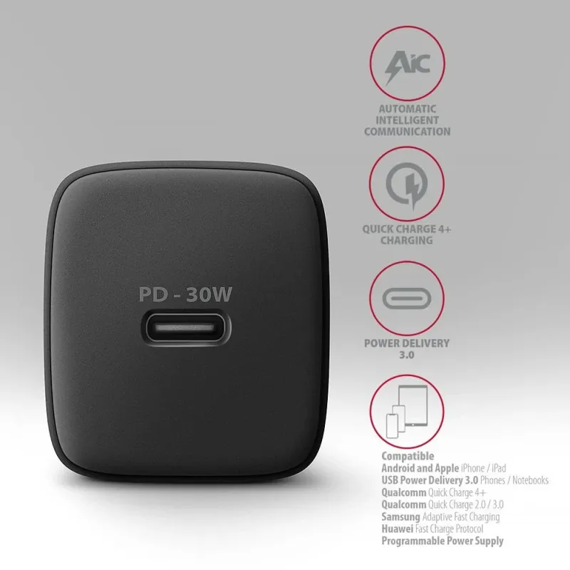 Mobile charger wall usb-c 30w-1port black acu-pd30 axagon