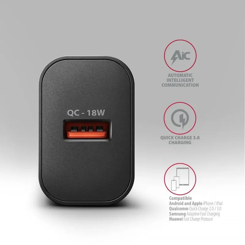 Mobile charger wall usb 18w-1port black acu-qc18 axagon