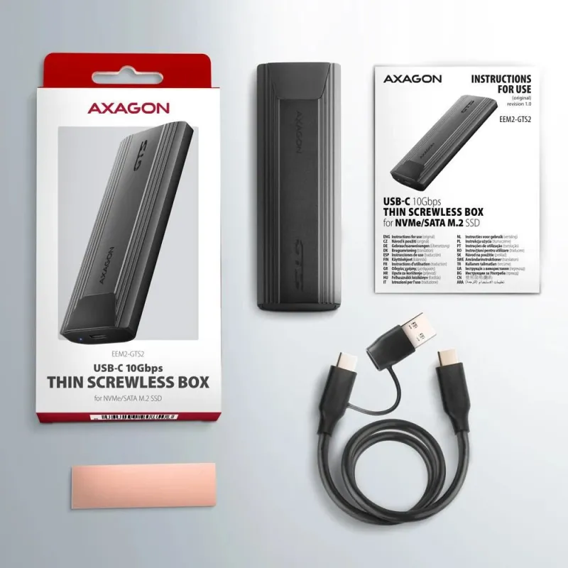 Ssd acc enclosure m.2 nvme-sata usb-c eem2-gts2 axagon