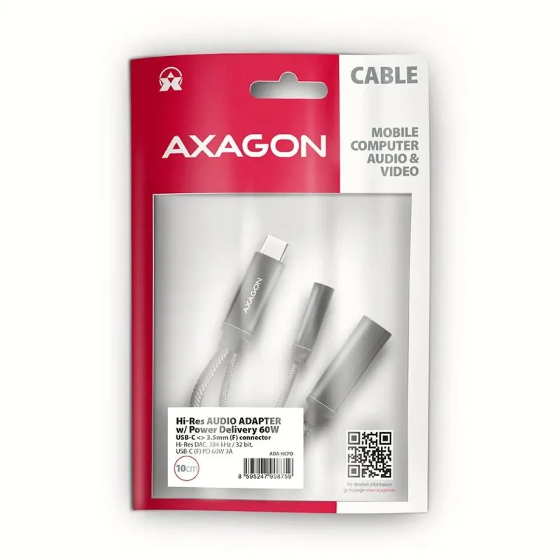 Sound card adapter usb-c-3.5mm-hi-res dac ada-hcpd axagon