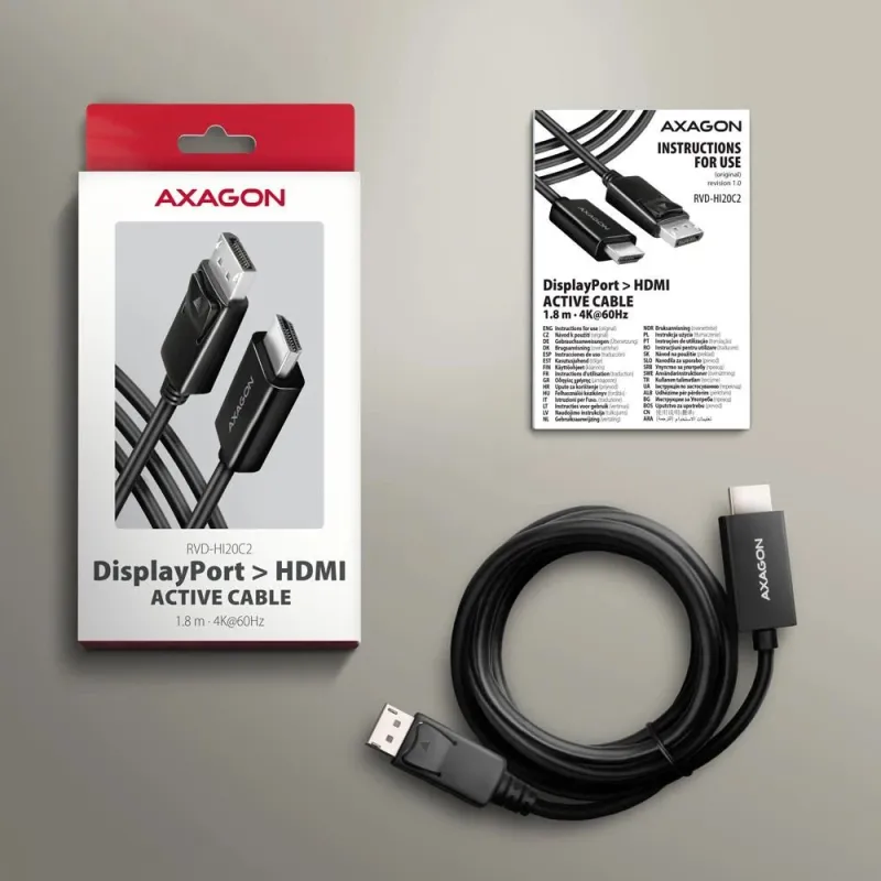 Cable dp to hdmi 1.8m-rvd-hi20c2 axagon