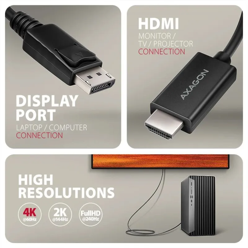 Cable dp to hdmi 1.8m-rvd-hi20c2 axagon