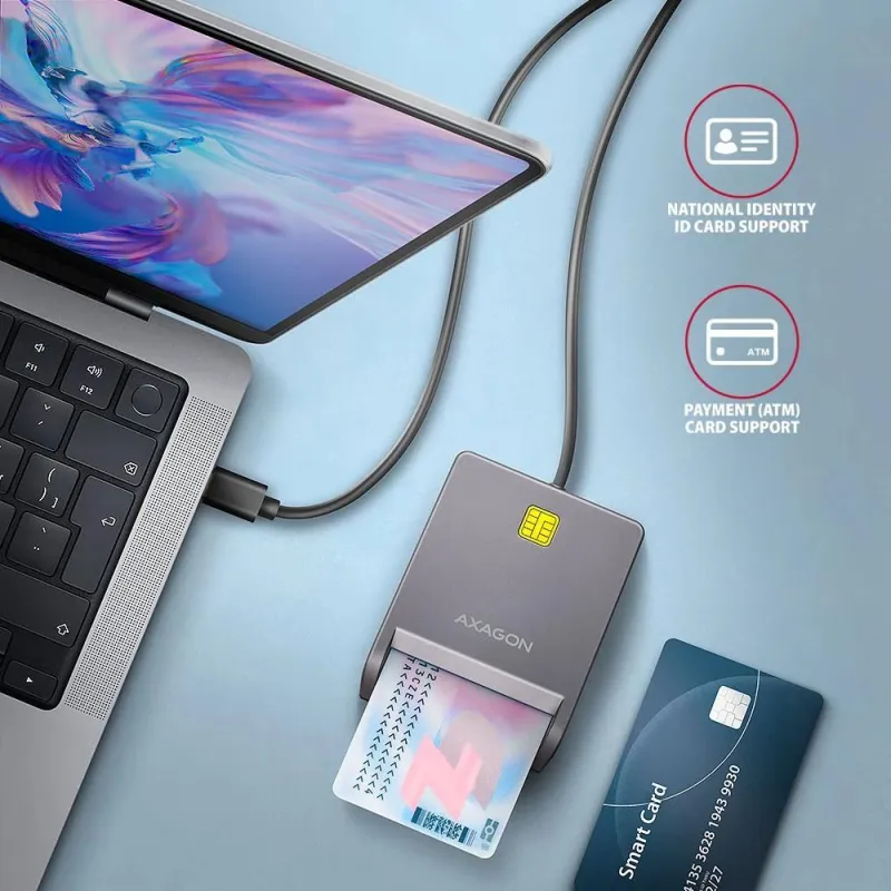 Card reader flat smartcard-id-usb-c 1.3m cre-sm3tc axagon