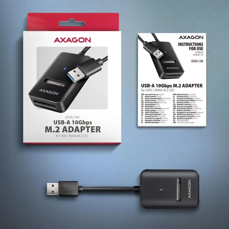 AXAGON USB-A 10Gbps - M.2 NVMe and SATA SSD Adapter - ADM2-AM