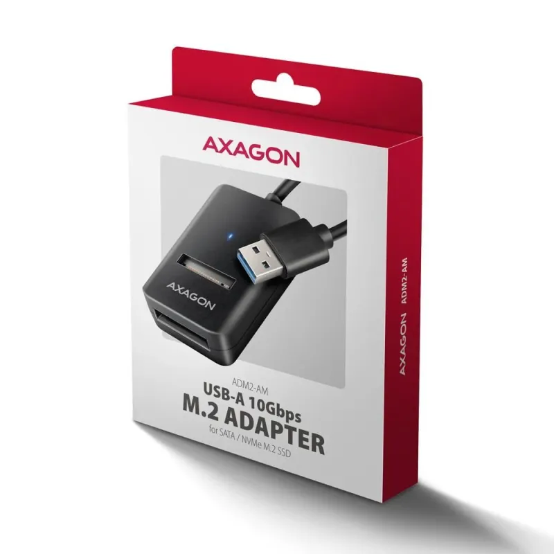 AXAGON USB-A 10Gbps - M.2 NVMe and SATA SSD Adapter - ADM2-AM