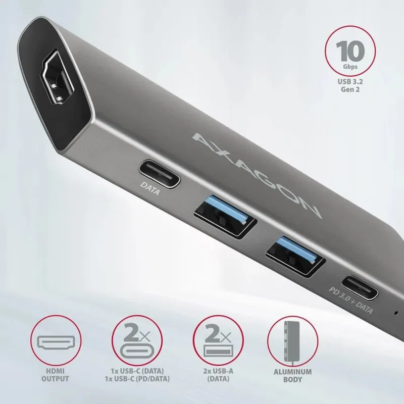 I-o hub usb-c 5in1-0.13m hmc-5g21 axagon