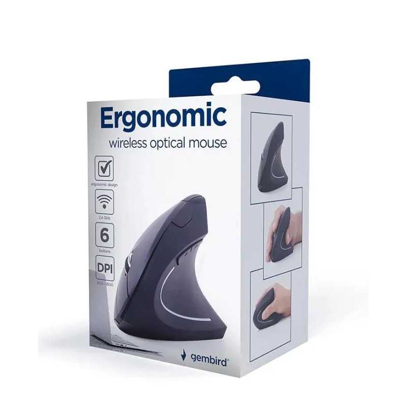 Gembird - MUSW-ERGO-01 - 2.4GHz Wireless Optical Mouse - Optical Mouse - USB - Black