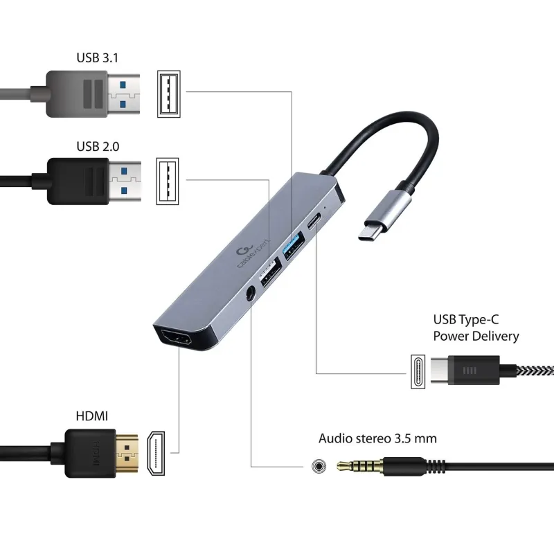 I-o adapter usb-c to hdmi-usb3-5in1 a-cm-combo5-02 gembird