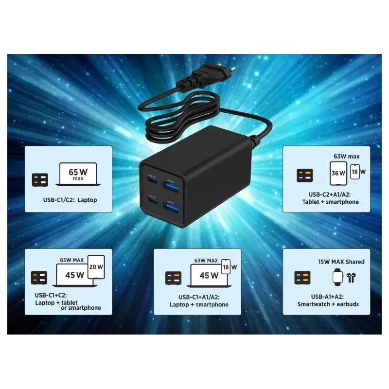 Charger usb universal 4p 65w-ta-uc-2a2c-pd65-01-bk gembird