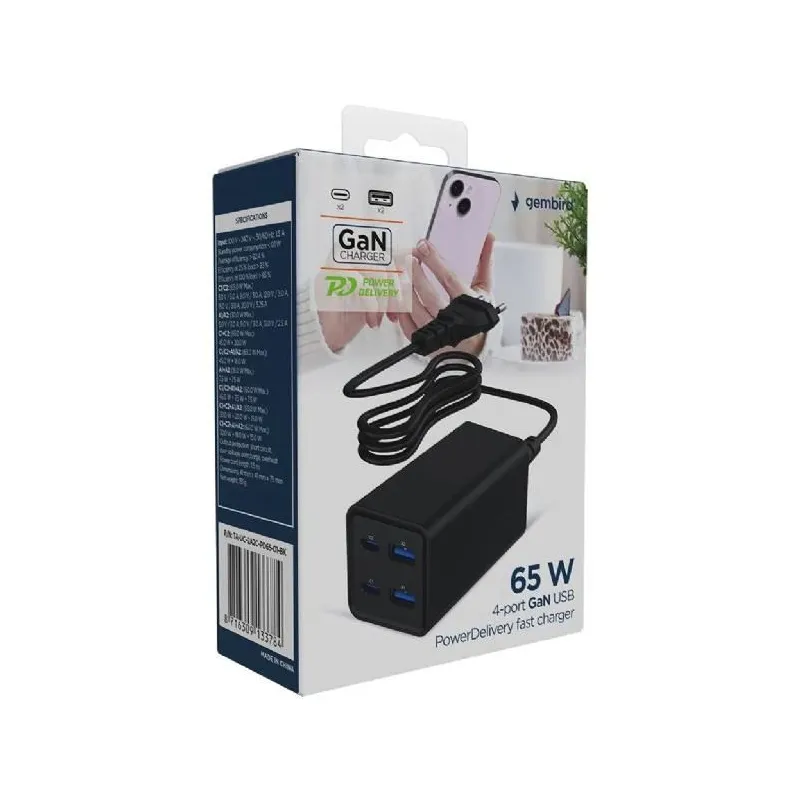 Charger usb universal 4p 65w-ta-uc-2a2c-pd65-01-bk gembird