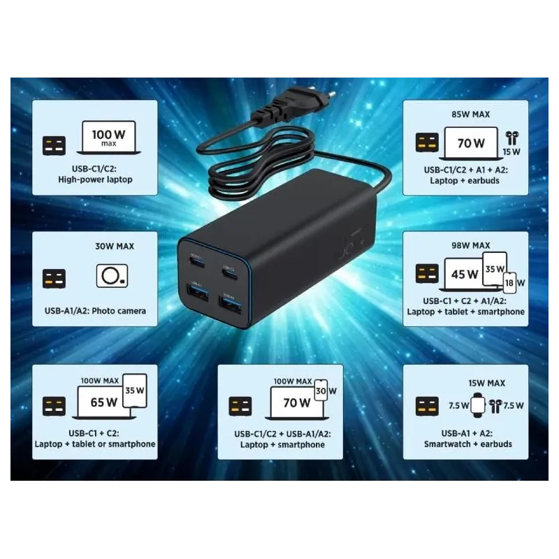 Charger usb universal 4p 100w-ta-uc-2a2c-pd100-01-bk gembird
