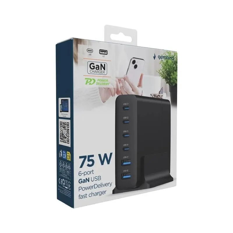 Charger usb universal 6p 75w-ta-uc-2a4c-pd75-01-bk gembird