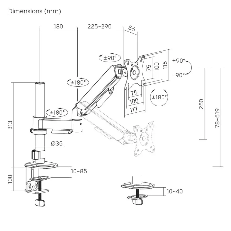 Display acc mounting arm-17-32 ma-da1p-02 gembird