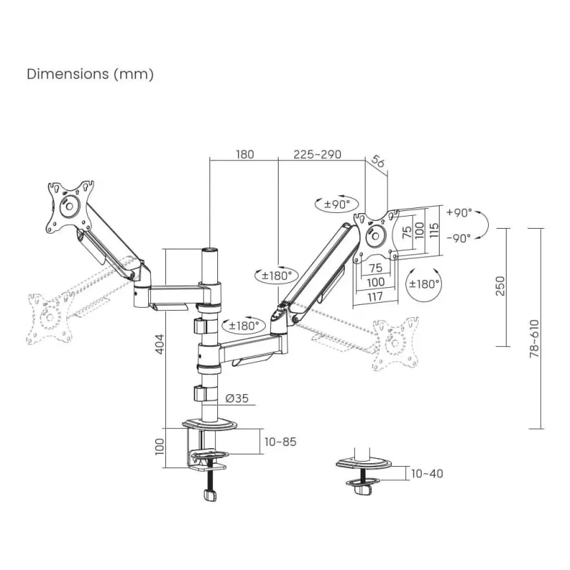 Display acc mounting arm-17-32 ma-da2p-02 gembird