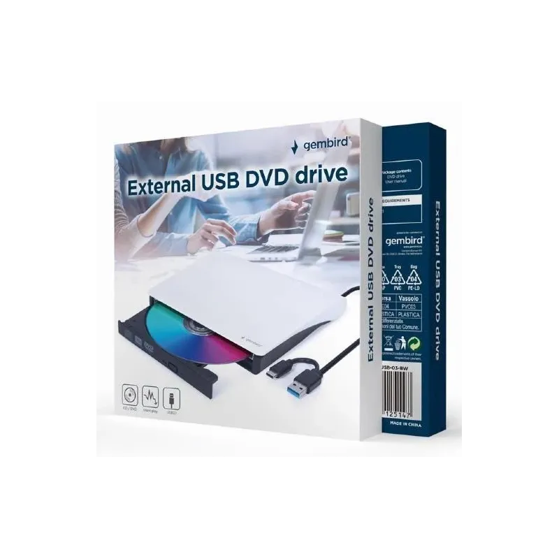 Dvd rw usb3-usb-c 8x ext rtl-dvd-usb-031-bw gembird