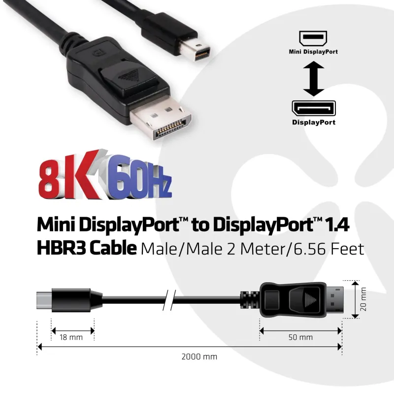 Cable mini dp to dp 2m-m-m cac-1115 club3d
