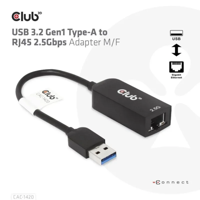 I-o adapter usb3.2 to rj45-m-f cac-1420 club3d