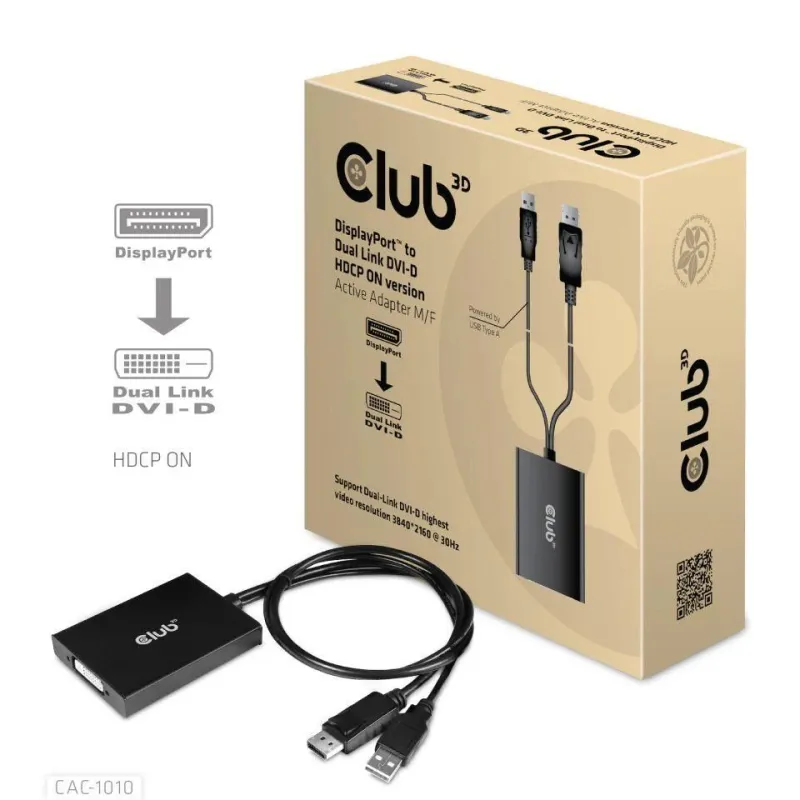 I-o adapter dp to dual link-dvi-d hdcp cac-1010 club3d