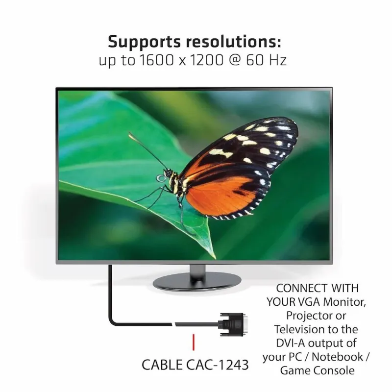 Cable dvi-a to vga 3m-m-m cac-1243 club3d
