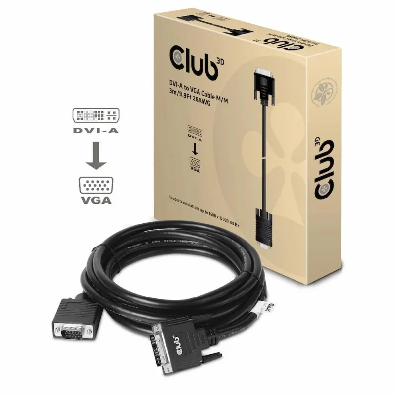 Cable dvi-a to vga 3m-m-m cac-1243 club3d