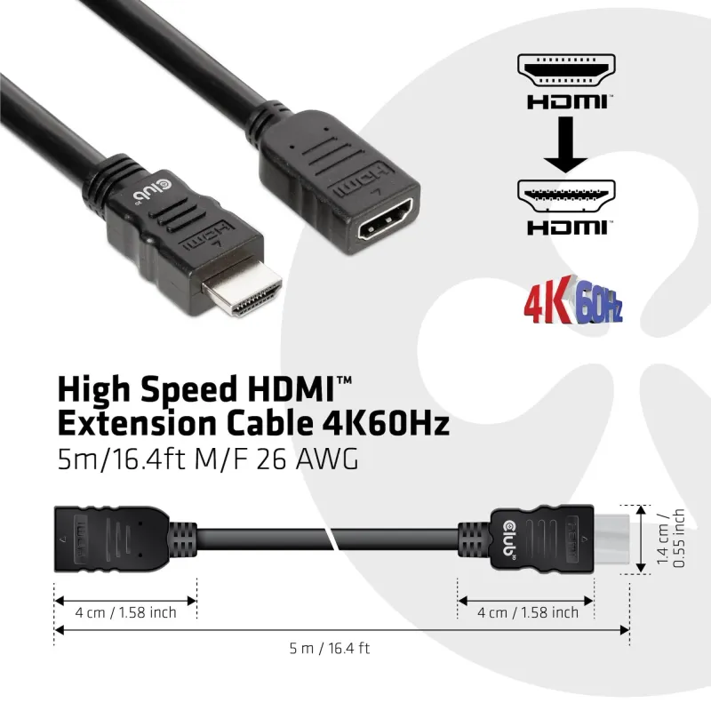 Cable hdmi to hdmi 5m-m-f cac-1325 club3d