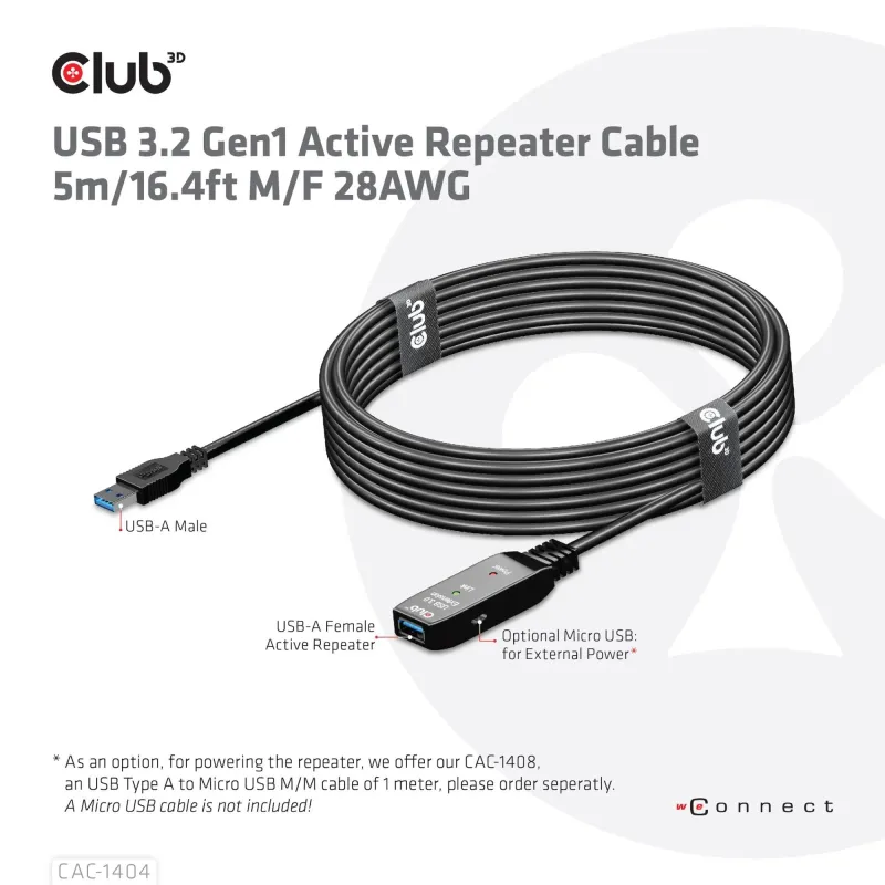 Cable usb3.2 to usb3.2 5m-m-f cac-1404 club3d