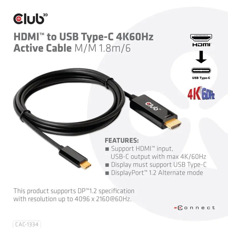 Cable hdmi to usb-c 1.8m-m-m cac-1334 club3d