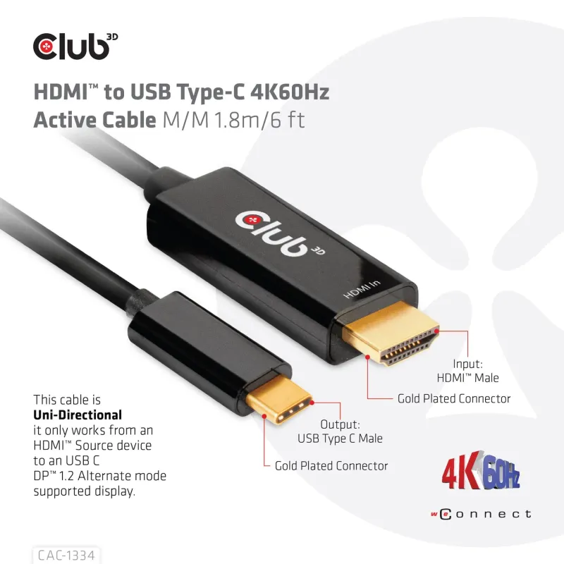 Cable hdmi to usb-c 1.8m-m-m cac-1334 club3d