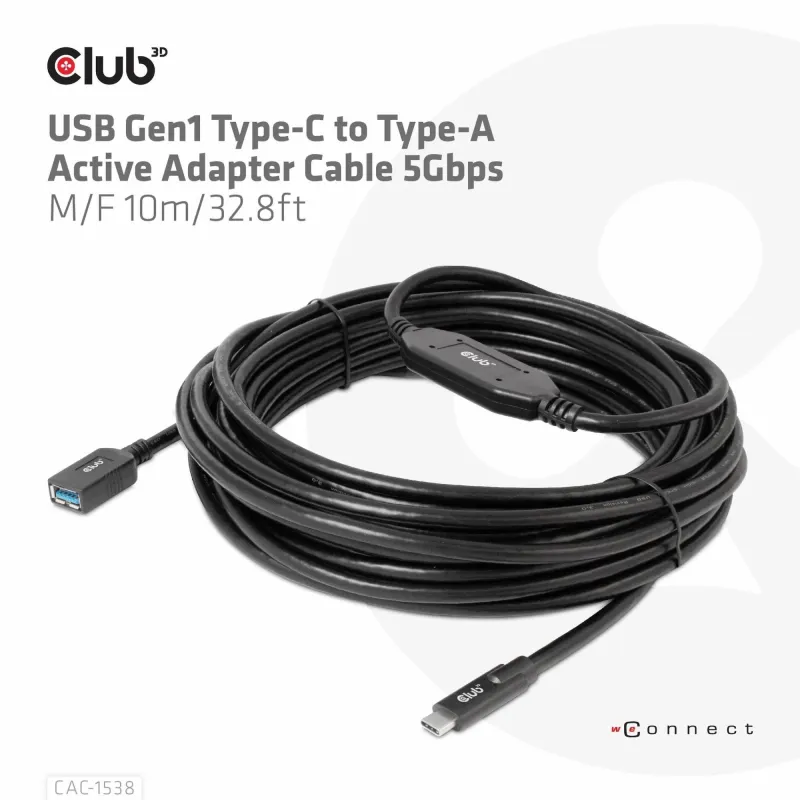 Cable usb-c to usb 10m-m-f cac-1538 club3d