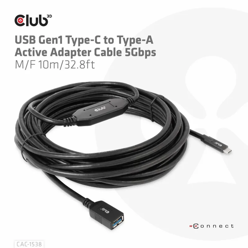 Cable usb-c to usb 10m-m-f cac-1538 club3d