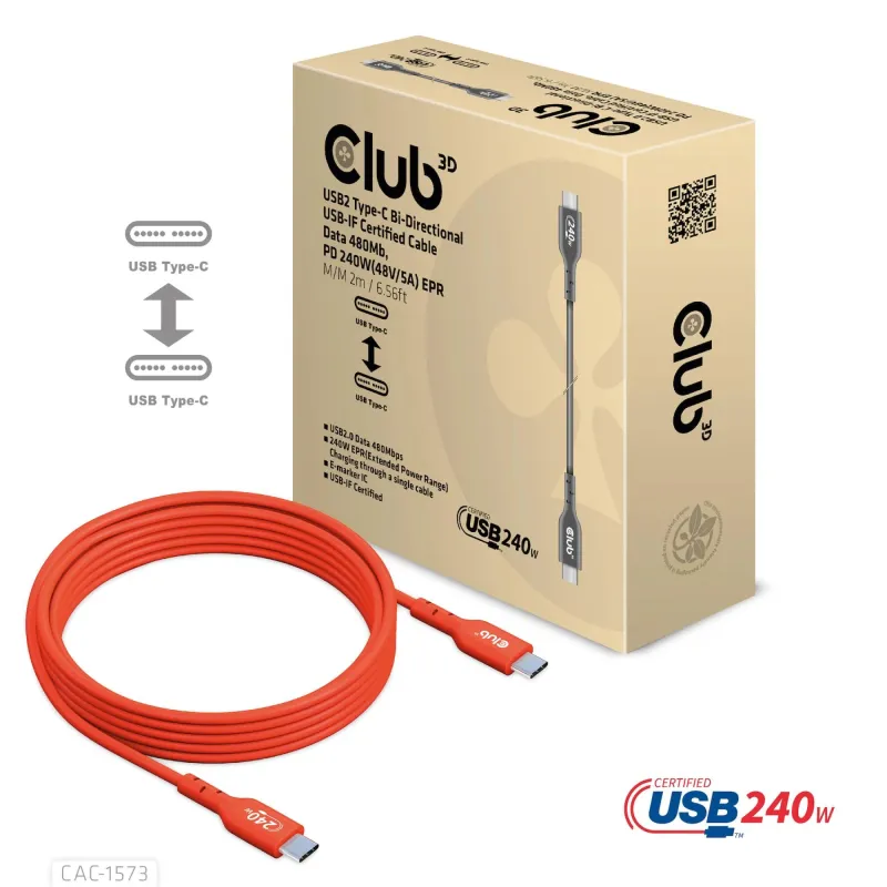 Cable usb-c to usb-c 2m-m-m cac-1573 club3d