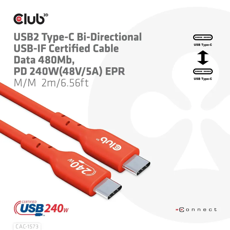 Cable usb-c to usb-c 2m-m-m cac-1573 club3d