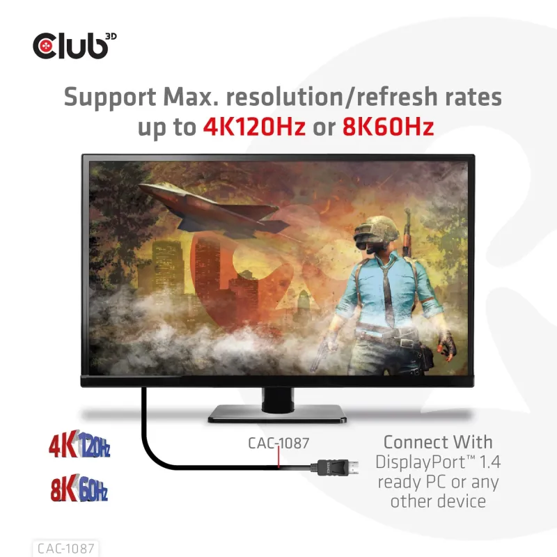 Cable dp to hdmi 3m-m-m cac-1087 club3d