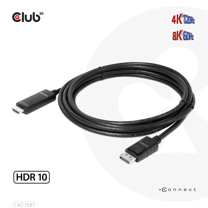 Cable dp to hdmi 3m-m-m cac-1087 club3d