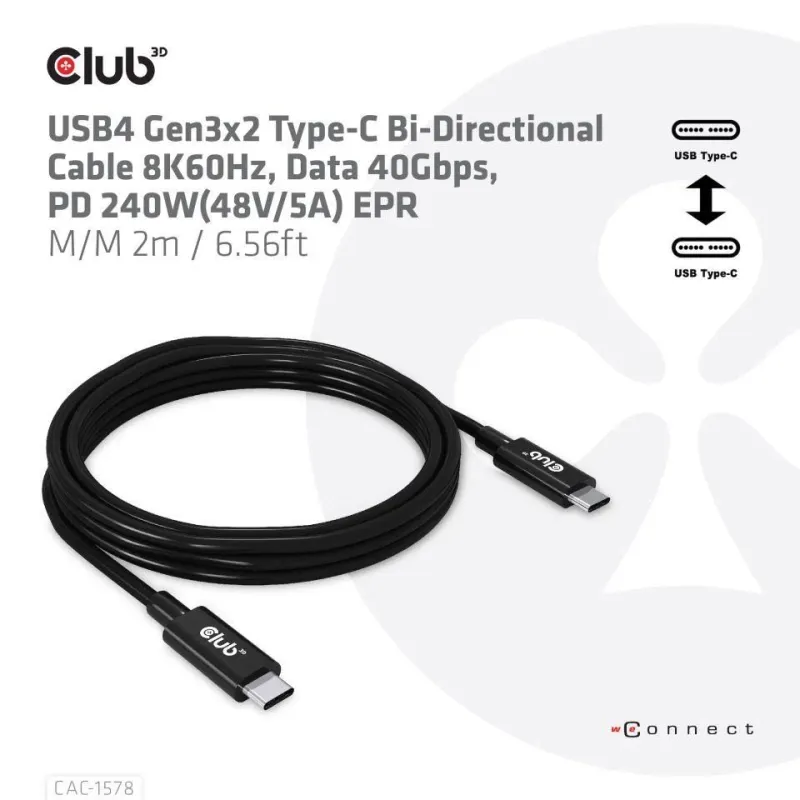 Cable usb-c bi-directional 2m-m-m cac-1578 club3d