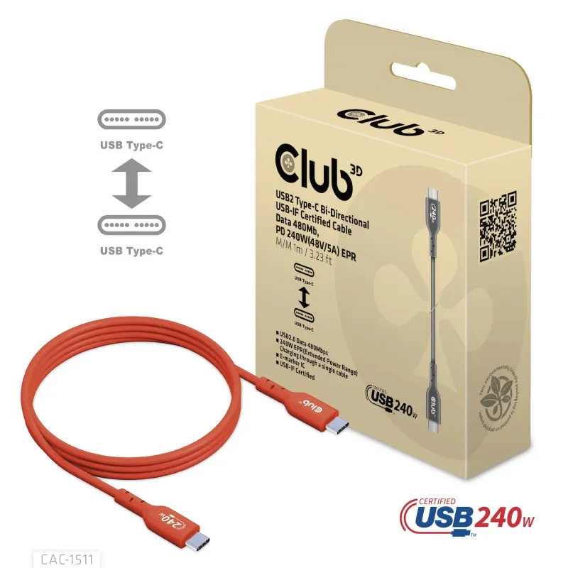 Cable usb-c to usb-c 1m-m-m cac-1511 club3d