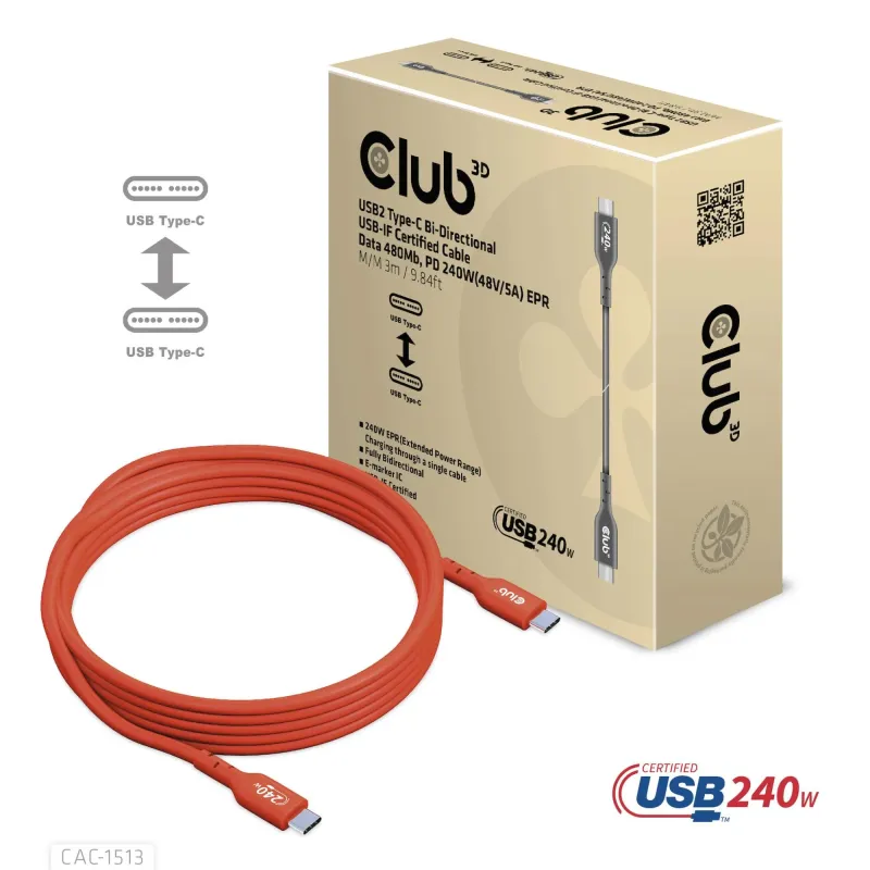 Cable usb-c to usb-c 3m-m-m cac-1513 club3d