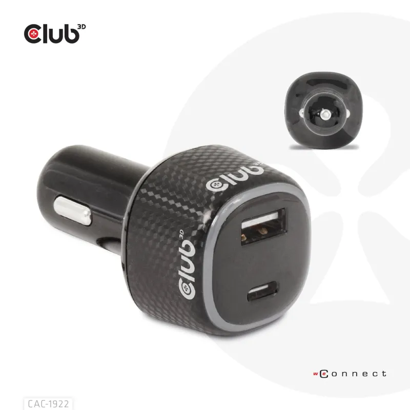 Nb charger car usb+usb-c-63w cac-1922 club3d
