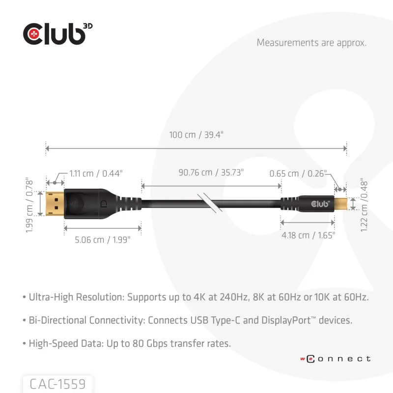 Cable usb-c to dp 1m-m-m cac-1559 club3d