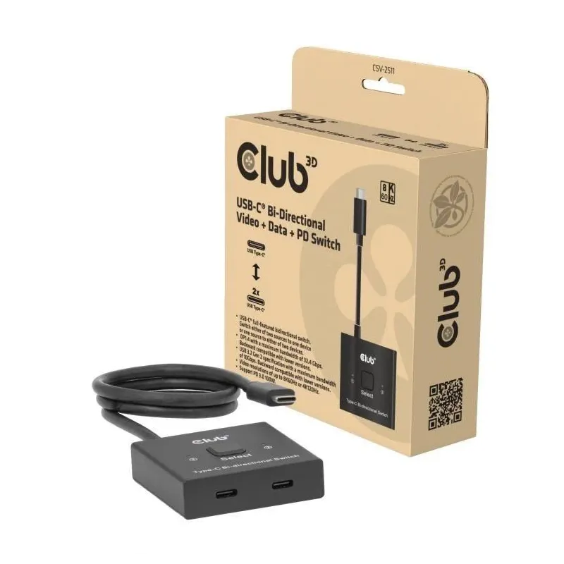 Video switch usb-c 2port-csv-2511 club3d