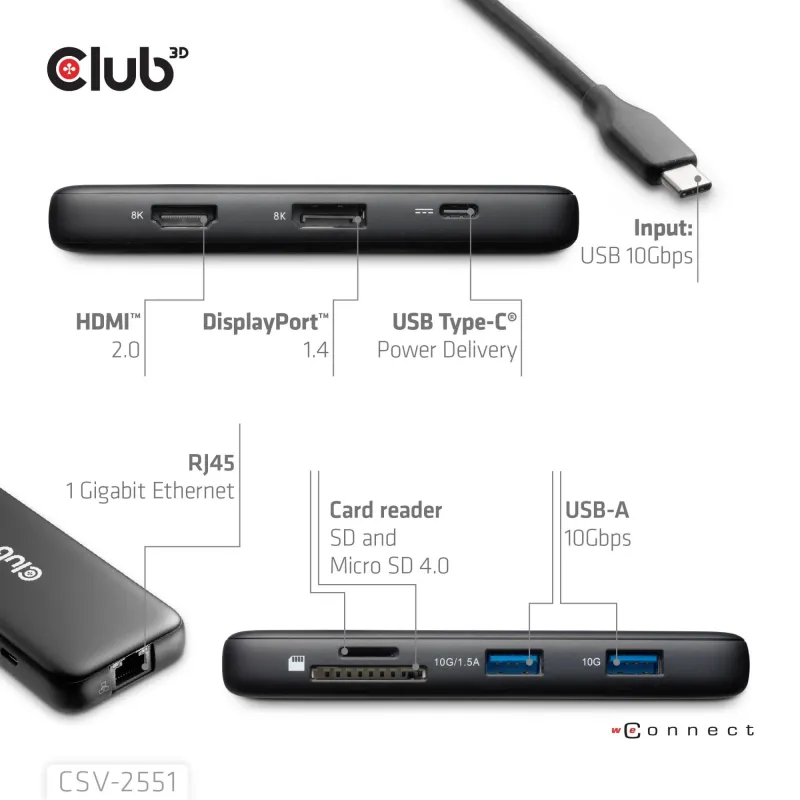 Nb acc docking station 8in1-usb-c 100w csv-2551 club3d