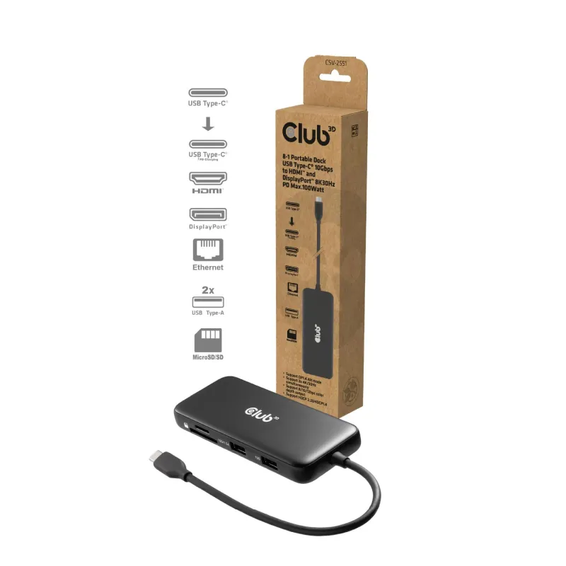 Nb acc docking station 8in1-usb-c 100w csv-2551 club3d