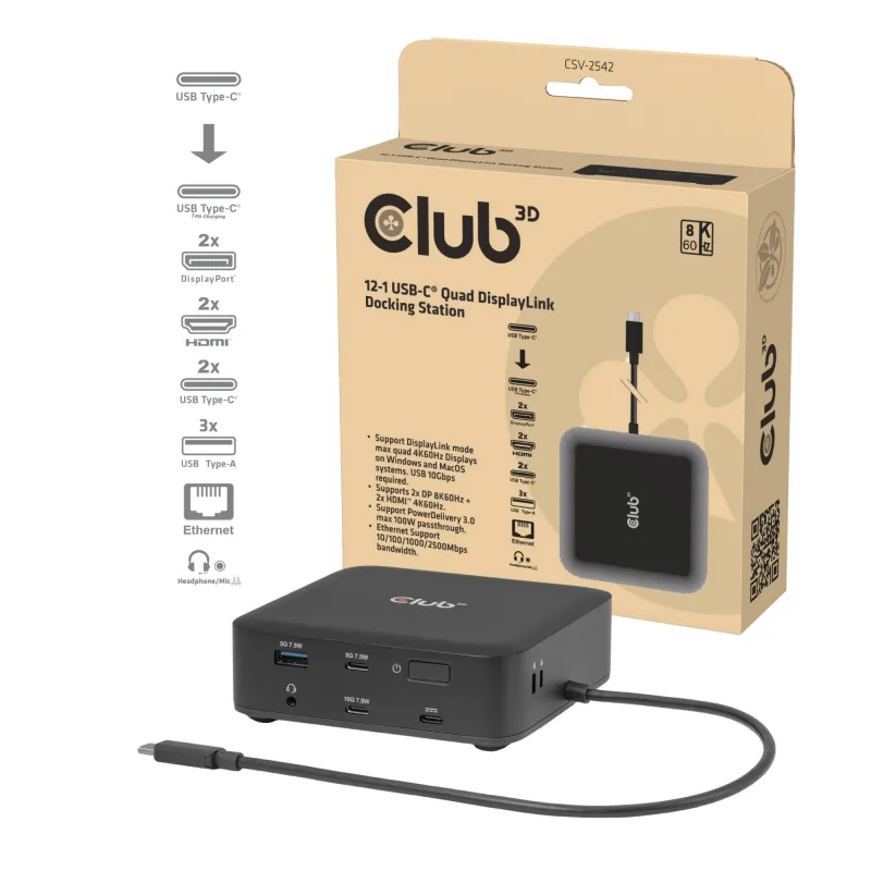 Nb acc docking station 12in1-usb-c 100w csv-2542 club3d