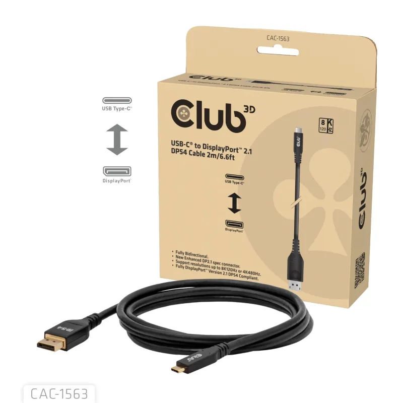 Cable usb-c to dp 2m-m-m cac-1563 club3d