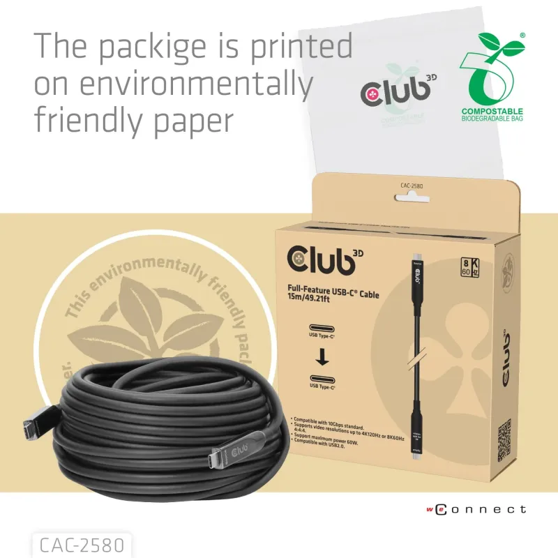 Cable usb-c 15m-m-m cac-2580 club3d