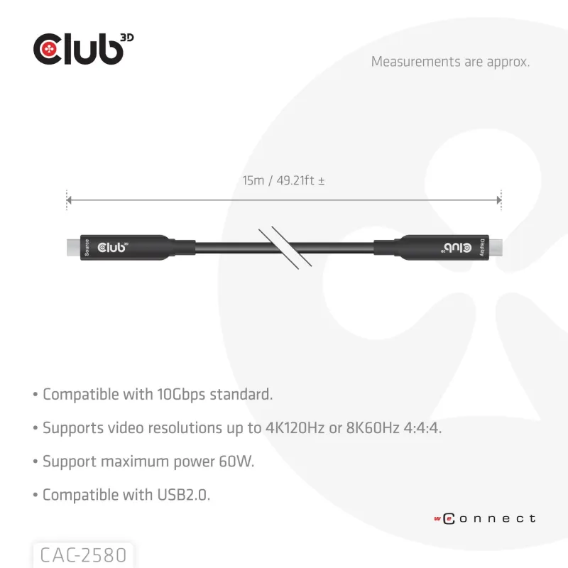Cable usb-c 15m-m-m cac-2580 club3d