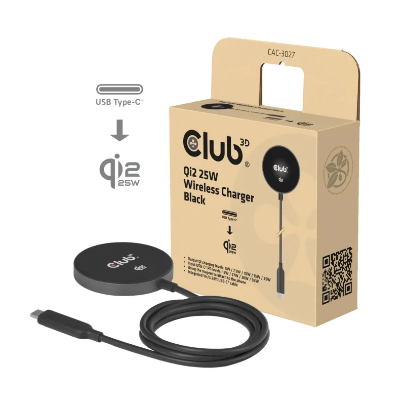 Mobile charger qi2 magsafe-25w black cac-3027 club3d