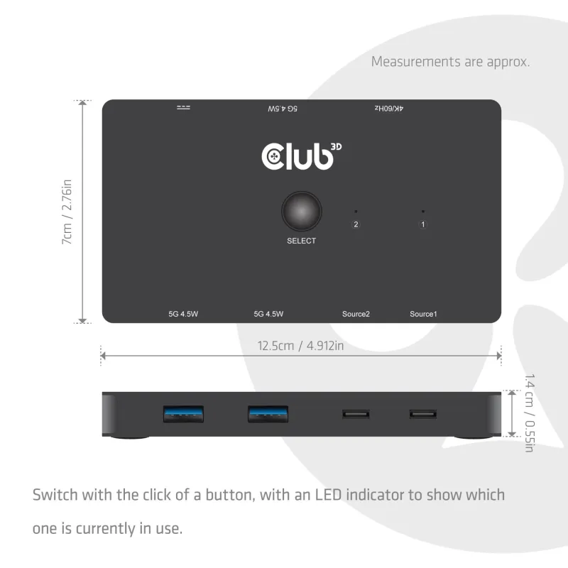 Video switch kvm usb-c to hdmi-dual csv-2512 club3d